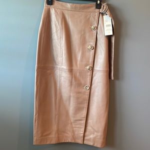 French Connection leather midi pencil skirt. Size 6.  Camel/nude color.